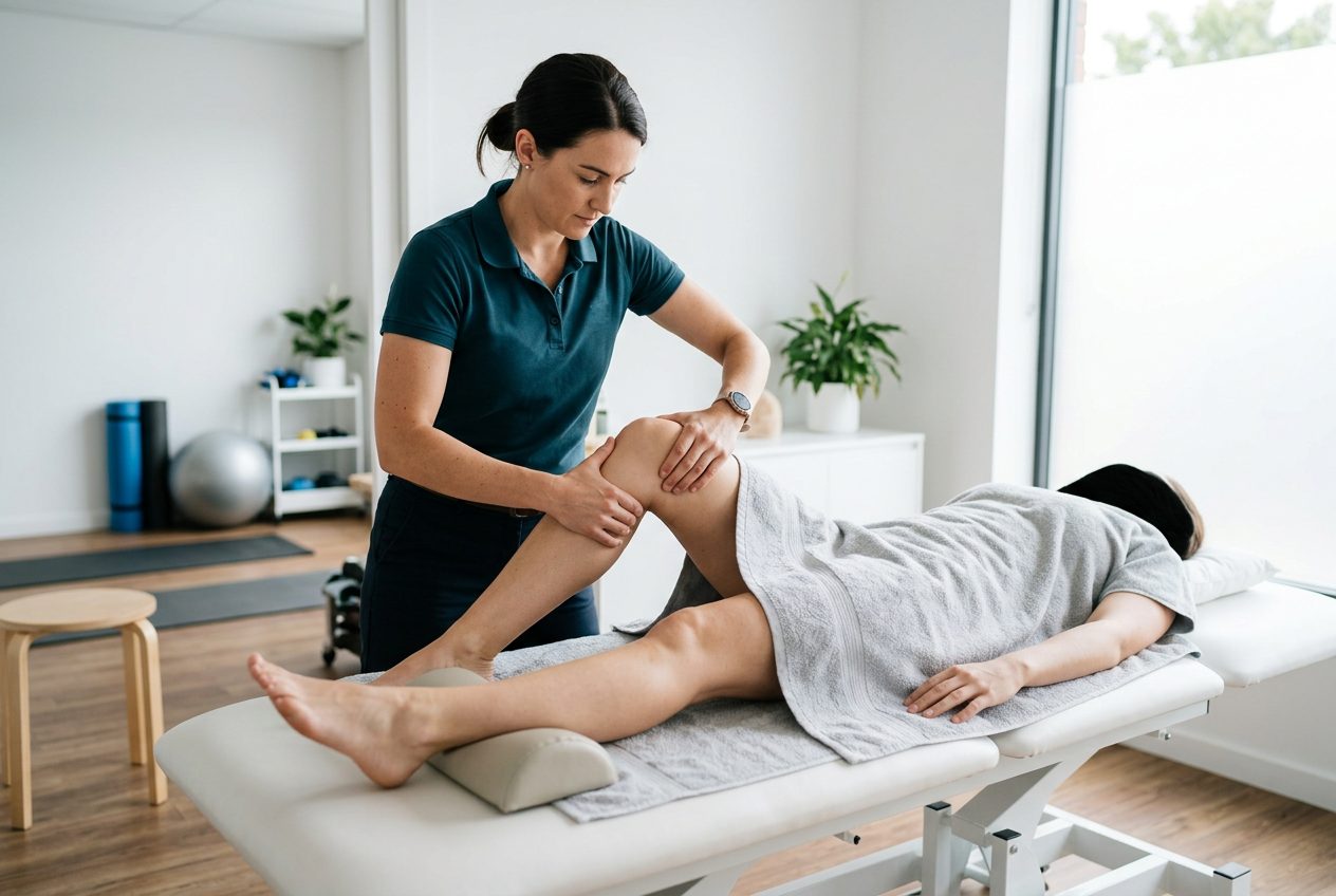 Physiotherapist treating a patient's knee